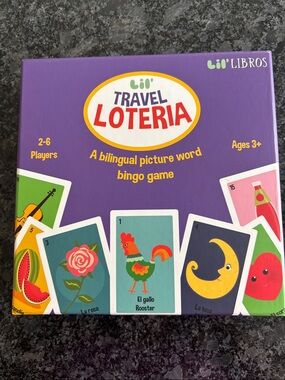 Travel Loteria Bingo Game - bi-lingual picture word game, 2-6 players, ages 3+